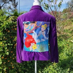Vintage Upcycled Purple Blazer Disney Princess Back Patch Arirl Cinderella 14 L